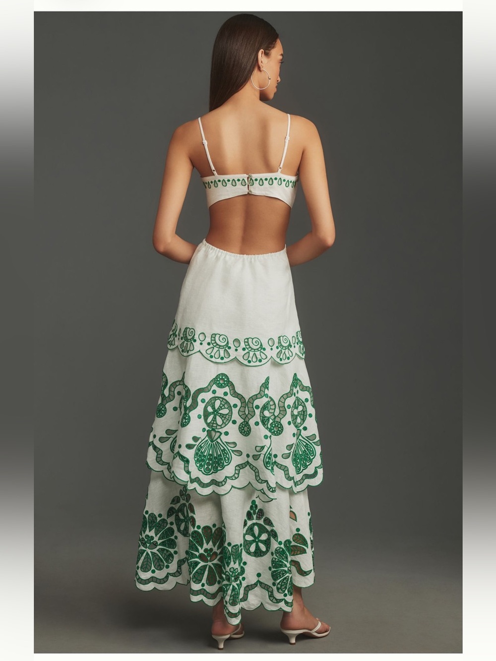 Farm Rio Linen Cutwork Embroidered Tiered Dress - Picture 2 of 10